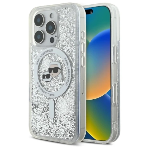 Etui Karl Lagerfeld do iPhone 16 Pro Max 6.9" Magsafe Hardcase Transparent Liquid Glitter Karl&Choupette Head