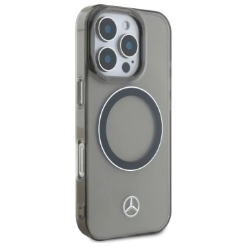 Mercedes-Hülle für iPhone 16 Pro Max 6,9 Zoll, schwarzes Hardcase, silberner Ring, MagSafe