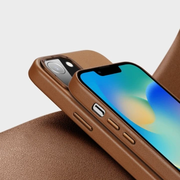 Dux Ducis Grit Ledertasche für iPhone 14 Elegante Kunstlederhülle (MagSafe-kompatibel) Braun