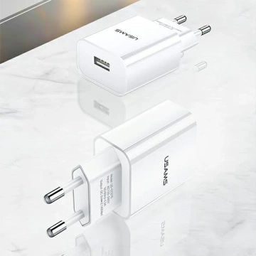 USAMS Ładowarka sieciowa 1x USB T18 2,1A (only head) biały/white Fast Charging CC075TC01
