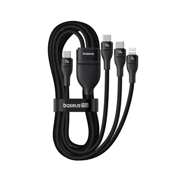 Kabel 3w1 Baseus 100W USB-C/USB-C/Lightning 1,5m LED Czarny