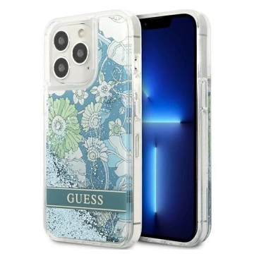Guess GUHCP13XLFLSN iPhone 13 Pro Max 6,7" zielony/grün Hardcase Flower Liquid Glitter