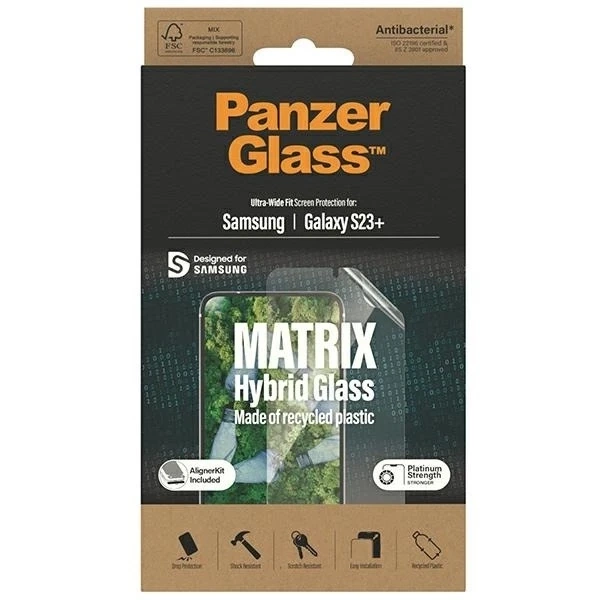 Hybridglas für Samsung Galaxy S23 PanzerGlass Matrix Ultra-Wide Fit mit Positionierer