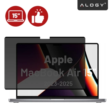 Magnetyczna folia prywatyzująca do Macbook Air 15" 2023-2025 – ochrona prywatności, łatwy montaż, pokrowiec do przechowywania, redukcja odblasków – Alogy SecureView™