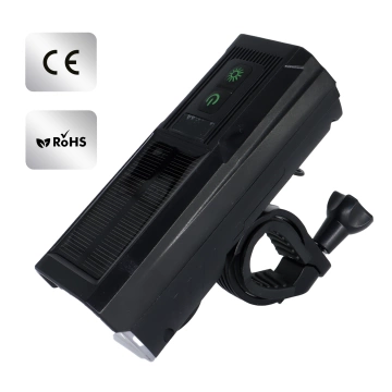 Lampka rowerowa solarna przód LED przednia światło roweru z panelem słonecznym klaksonem super mocna 1000LM 4400MAH oświetlenie wodoodporna światełko na rower czarna