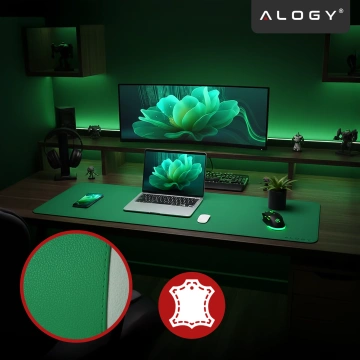 Podkładka na biurko 100×50 cm – antypoślizgowa mata ochronna z eleganckiej ekoskóry PU, pod mysz i klawiaturę, stylowa i trwała – Alogy WorkMat™ Zielona