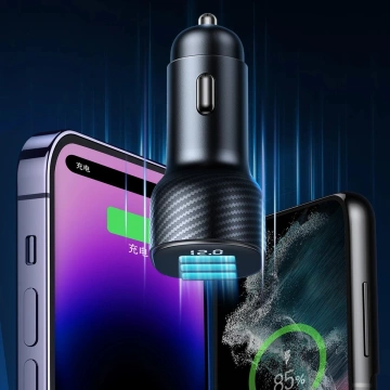 Ładowarka samochodowa Joyroom JR-CCD04 30 W 2× USB-C & USB-A z wyświetlaczem – czarna