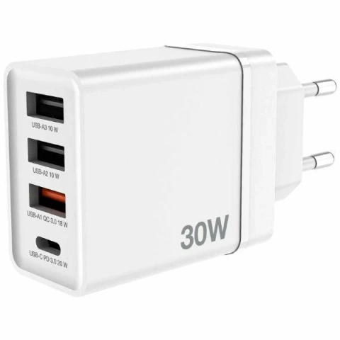 Verbatim 30W Wandladegerät 3xUSB-A/USB-C PD 3.0 Weiß
