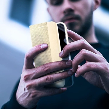 Etui Kabura SENSITIVE Book do iPhone 16 Złoty z Podstawką