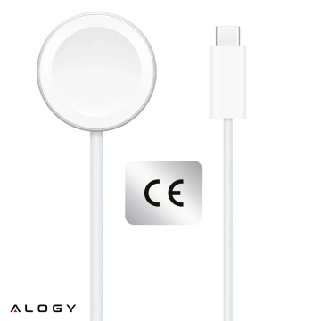 Kabel ładowarka indukcyjna Qi do Apple Watch – magnetyczna, złącze USB-C Type-C, szybkie i stabilne ładowanie, długość 1m 100cm, Alogy WatchCharge™ Biała