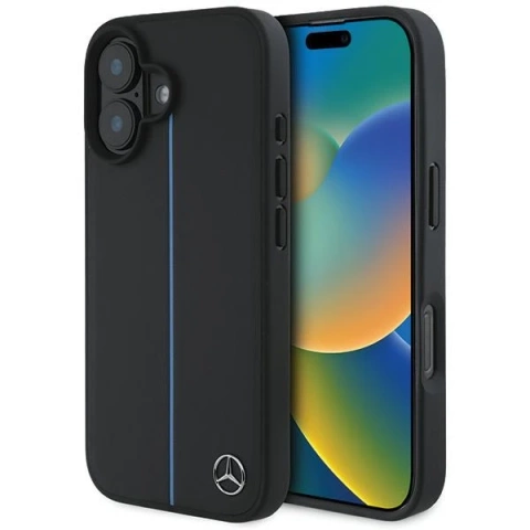 Etui Mercedes do iPhone 16  6.1" Czarny Hardcase MB Blue Line Leather MagSafe