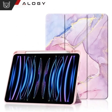 Etui hybrydowe z miejscem na rysik do Apple iPad Air 11" (2024,2025) / Air 10.9" (2020,2022) / Pro 11 (2018) Alogy Hybrid Book Cover Case Marble Różowe + Szkło