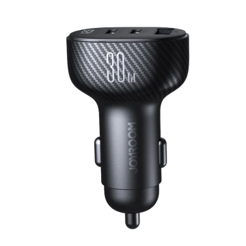 Ładowarka samochodowa Joyroom JR-CCD04 30 W 2× USB-C & USB-A z wyświetlaczem – czarna