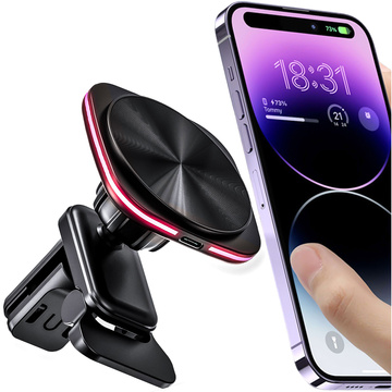 Uchwyt samochodowy na kratkę z ładowarką Mag Safe 15w do iPhone LED PD QC 3.0 do kratki wentylacyjnej auta Alogy czarny