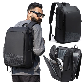 Plecak wodoodporny Bange na laptopa 15.6" miejski podróżny 49x31x18 cm powiększany do pracy samolotu męski damski z gniazdem USB Czarny