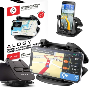 Uchwyt samochodowy na telefon GPS do 6.5" – montaż na kokpit i deskę rozdzielczą, obrót 360°, stabilny i regulowany – Alogy DriveMount™ Czarny