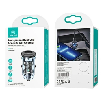 USAMS Ładowarka samochodowa C31 3A 2xUSB-A Fast Charge niebieski/blue CC162CC02 (US-CC162)