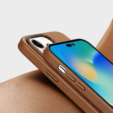 Etui Dux Ducis Grit skórzane do iPhone 14 Pro Max elegancki pokrowiec ze sztucznej skóry (kompatybilne z MagSafe) brązowy