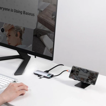 Baseus Metal Gleam Series multifunktionaler USB HUB 5in1 USB Typ C PD 100W HDMI grau (WKWG020013)