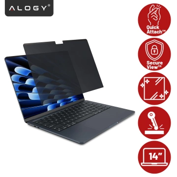 Magnetyczna folia prywatyzująca do Macbook Pro 14" 2021-2024 – ochrona prywatności, łatwy montaż, pokrowiec do przechowywania, redukcja odblasków – Alogy SecureView™