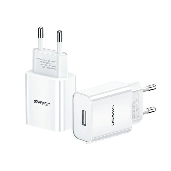 USAMS Wandladegerät 1x USB T18 2.1A (nur Kopf) weiß/weiß Fast Charging CC075TC01