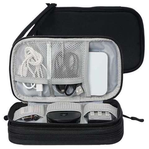 Etui Podróżne na Akcesoria, Organizer na Kable, Ładowarki, Telefon i Powerbank, Wielofunkcyjne i Kompaktowe 21 x 12,5 x 5 cm, Alogy TravelPack™ – Czarne