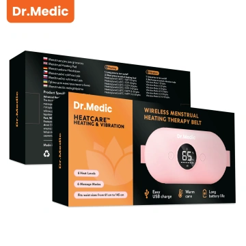 Pas Grzejący z Masażerem na okres i plecy - przeciwbólowy, ciepło + wibracje, 6 poziomów intensywności, akumulator 1800 mAh - Dr.Medic ThermoPulse™ Różowy