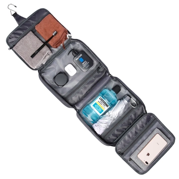 Bange Wasserdichte Kosmetiktasche 30x26x10 cm, faltbar, für Kosmetikzubehör, Reisen, Damen &amp; Herren, Schwarz