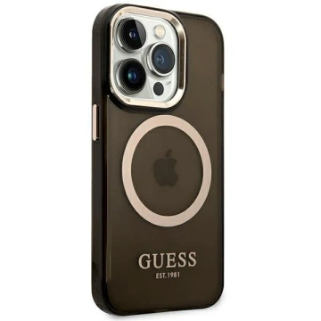 Etui Guess GUHMP14LHTCMK do Apple iPhone 14 Pro 6,1" czarny/black hard case Gold Outline Translucent MagSafe
