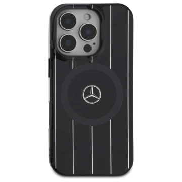 Mercedes-Etui für iPhone 16 Pro Max 6,9" Schwarzes Hardcase MB Double Layer Crossed Lines MagSafe