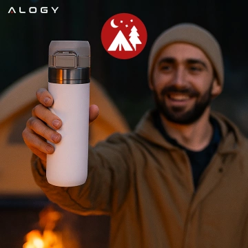 Kubek termiczny Termos Alogy ThermoGo™ 800ml Stalowy Szczelny Pakowny Podróżny do Kawy i Herbaty Sportowy Długo Trzymający Ciepło do Auta i Plecaka Biały