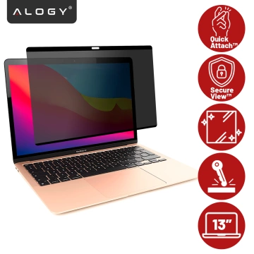 Magnetyczna folia prywatyzująca do MacBook Air 13" 2018–2021 – ochrona prywatności, łatwy montaż, pokrowiec do przechowywania, redukcja odblasków – Alogy SecureView™