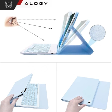 Etui ochronne z klawiaturą Alogy case z miejscem na rysik klawiatura bezprzewodowa do Apple iPad 11 2025 / iPad 10.9 2022 niebieskie + szkło