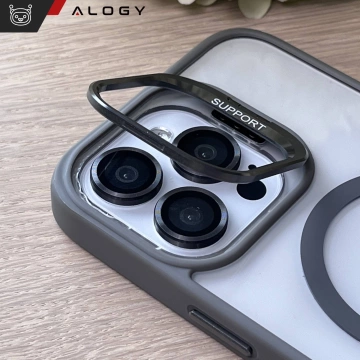 Etui hybrydowe ochronne do Apple iPhone 16 Pro Max Alogy KickStand Hybrid Case z podpórką do MagSafe Szare