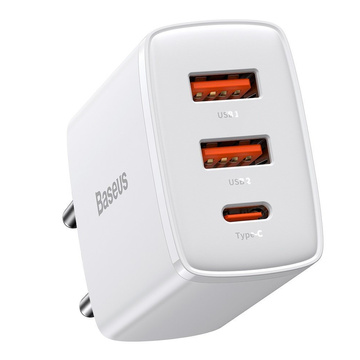 Baseus Kompaktes Schnellladegerät 2xUSB USB-C PD QC 3.0 3A 30W Weiß