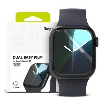 3x Folia ochronna na Apple Watch 10 42mm Ringke Dual Easy 3-pack Clear