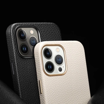 Dux Ducis Roma skórzane etui do iPhone 13 Pro Max elegancki pokrowiec z naturalnej skóry biały