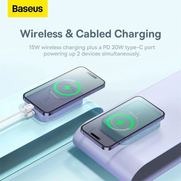 Baseus Magnetic Mini 20000 mAh 20W Powerbank – lila USB-C / USB-C-Kabel