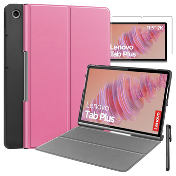 Etui + Szkło ochronne do Lenovo Tab Plus 11.5" 2024 TB351FU Alogy Book Cover Case obudowa na tablet Różowe + Rysik Gratis