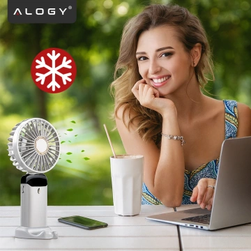 Alogy CoolBreeze™ Kabelloser, tragbarer Tischventilator mit Handyhalterung, USB-C-Ladeanschluss, 18650-Akku – Weiß