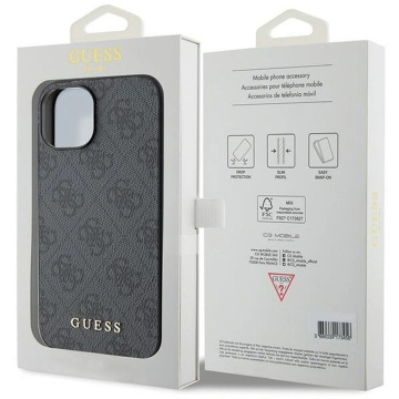 Original GUESS Hardcase GUHCP15SG4GFGR Hülle für iPhone 15 (4G Metalllogo / grau)