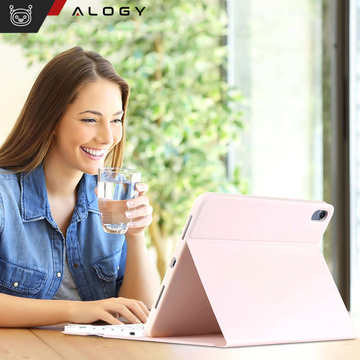 Etui ochronne z klawiatura bezprzewodowa Alogy Keyboard Case z miejscem na rysik do Apple iPad 11 gen. (2025) / 10 gen. (2022)  Różowe + Szkło