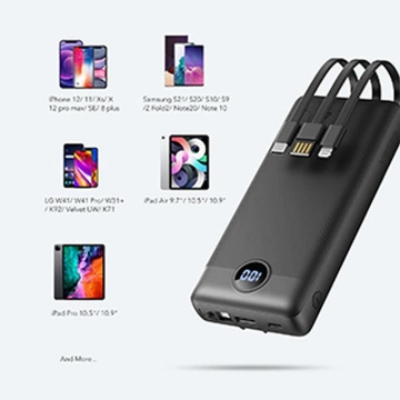 Powerbank Externer Akku (POWER BANK) VEGER C20 – 20.000 mAh (Micro Typ C Lightning 8-polig) schwarz W2047