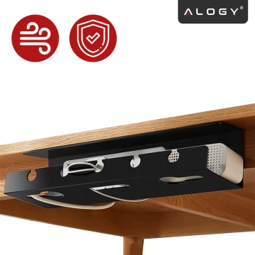 Organizer na Kable 2w1 Pod Biurko i na Ścianę, 40 cm, z Paskiem Klejącym utrzymanie porządku na biurku, Alogy CableHold™ – Czarny