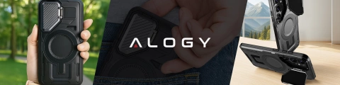 Etui do Samsung Galaxy S25 Case do MagSafe Wzmocniona Pancerna ochrona obiektywów z funkcją podstawki obudowa ochronna na telefon Alogy HeavyDuty Mag™️Czarne
