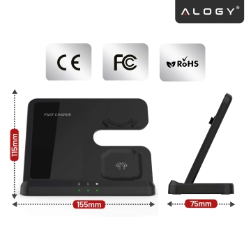 Kabelloses induktives Ladegerät 3in1 Qi 3.0 Fast für Samsung S22 S23 S24 Galaxy Watch Buds Station schwarz