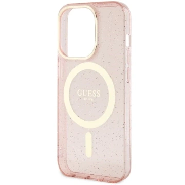 Guess GUHMP14LHCMCGP Handyhülle für Apple iPhone 14 Pro 6.1" pink/pink Hardcase Glitter Gold MagSafe