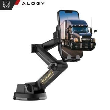 Uchwyt samochodowy na telefon 7.2" do tira busa ciężarówki koparki samochodu Długi 43cm na szybę kokpit Alogy Czarny
