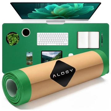 Podkładka na biurko 90×45 cm – antypoślizgowa mata ochronna z eleganckiej ekoskóry PU, pod mysz i klawiaturę, stylowa i trwała – Alogy WorkMat™ Zielona