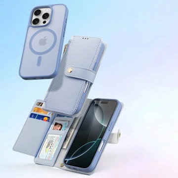 Etui skórzane do iPhone 16 Pro Max Dux Ducis Lawa z portfelem MagSafe Błękitne
